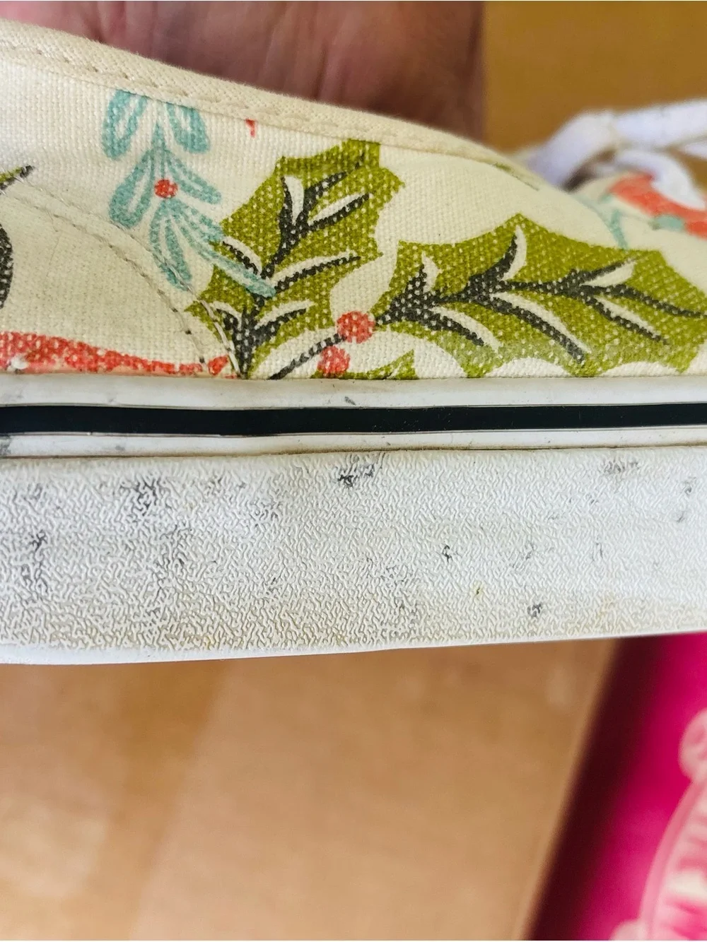 Vans Canvas Low-Top Sneakers in White with Red & Green Floral Print